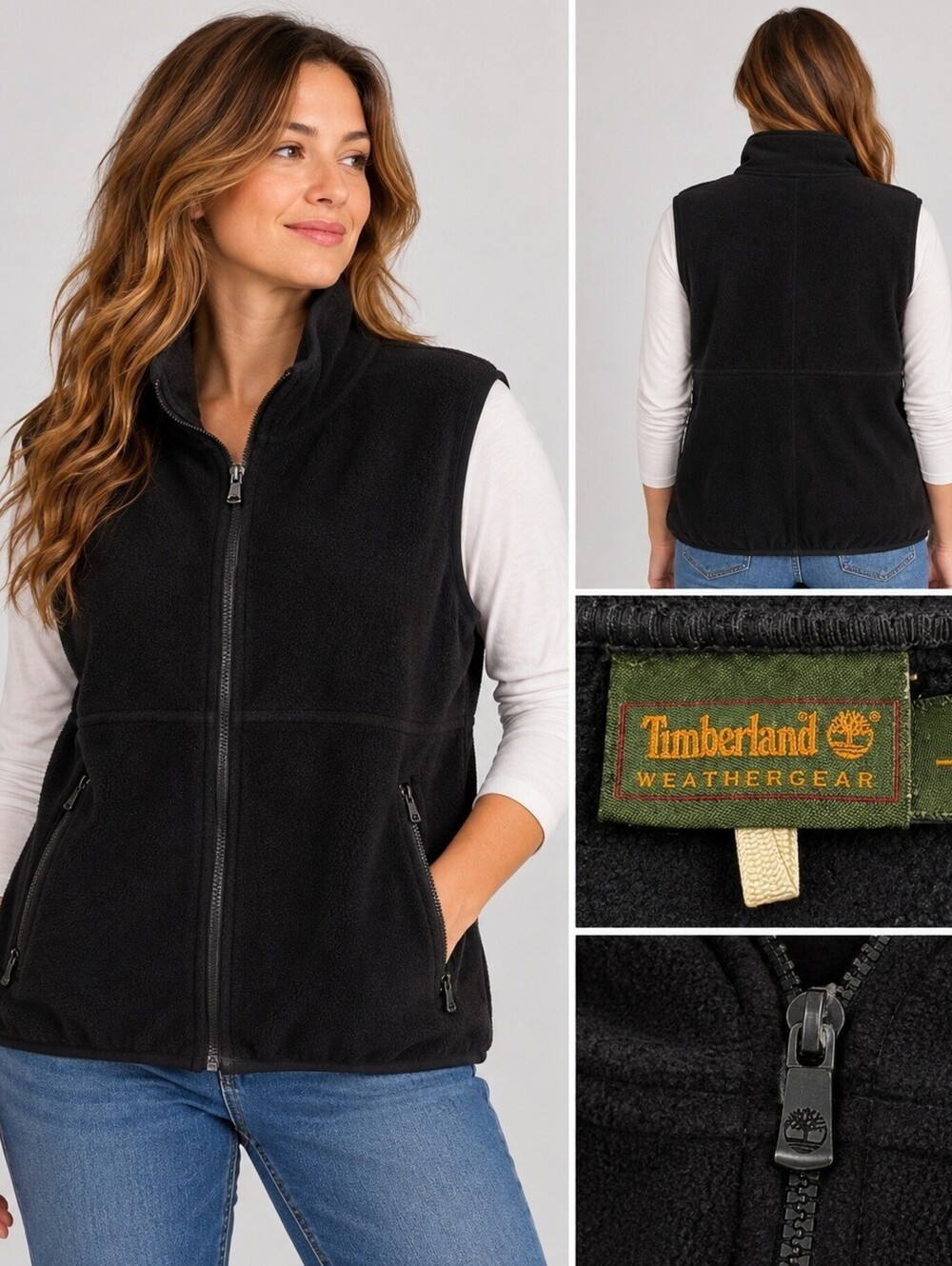 Timberland Weathergear Black Fleece Vest Large